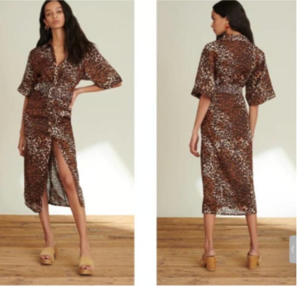 Veronica Beard Seki Leopard Linen Midi Dress Sz. 4